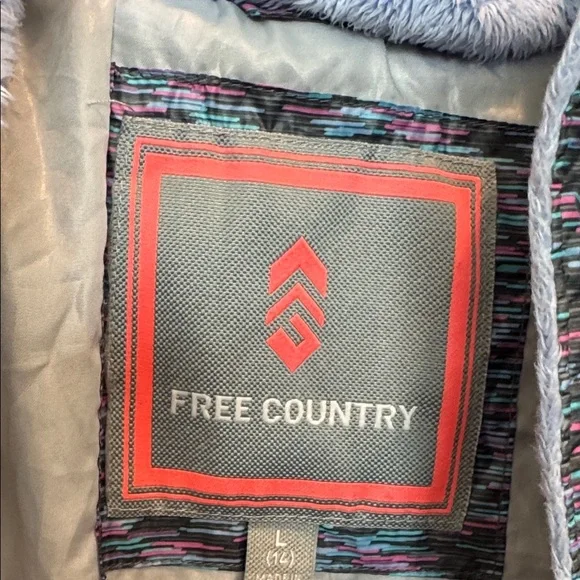 Free Country Kids Puffer Jacket with Faux Fur Hood - Blue and Gray - Picture 2 of 8